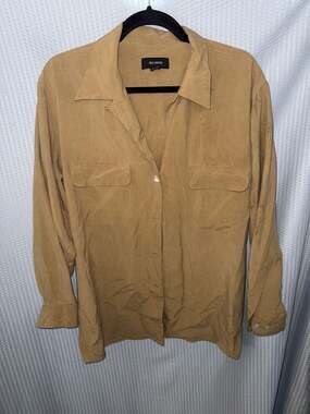 Silk House 100% Silk Button Down Shirt Tan Size M